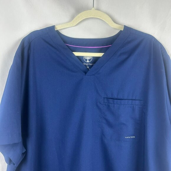 HH Works Healing Hands Scrub Shirt Men 2X Navy Blue Style 2331 Jake Short Sleeve - Picture 3 of 9